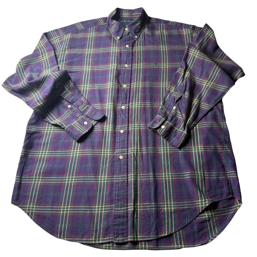 Vintage Ralph Lauren Blake Men s L Purple Green Plaid Button Down Cotton Shirt
